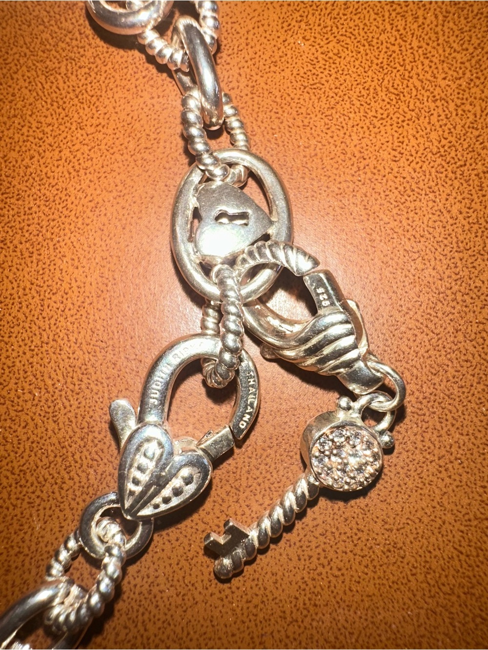 Judith Ripka 925 Silver Oval Link Heart Lock Detachable Key Necklace 20β - Picture 8 of 11